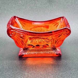 RARE Vintage Amberina Wreathed Cherry Glass Toothpick Holder Open Salt Fairy